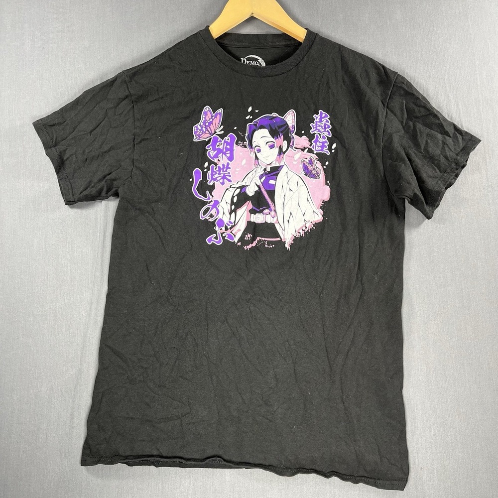Demon Slayer Shinobu Kocho Men's Black Graphic Cotton T-Shirt Crew Neck M